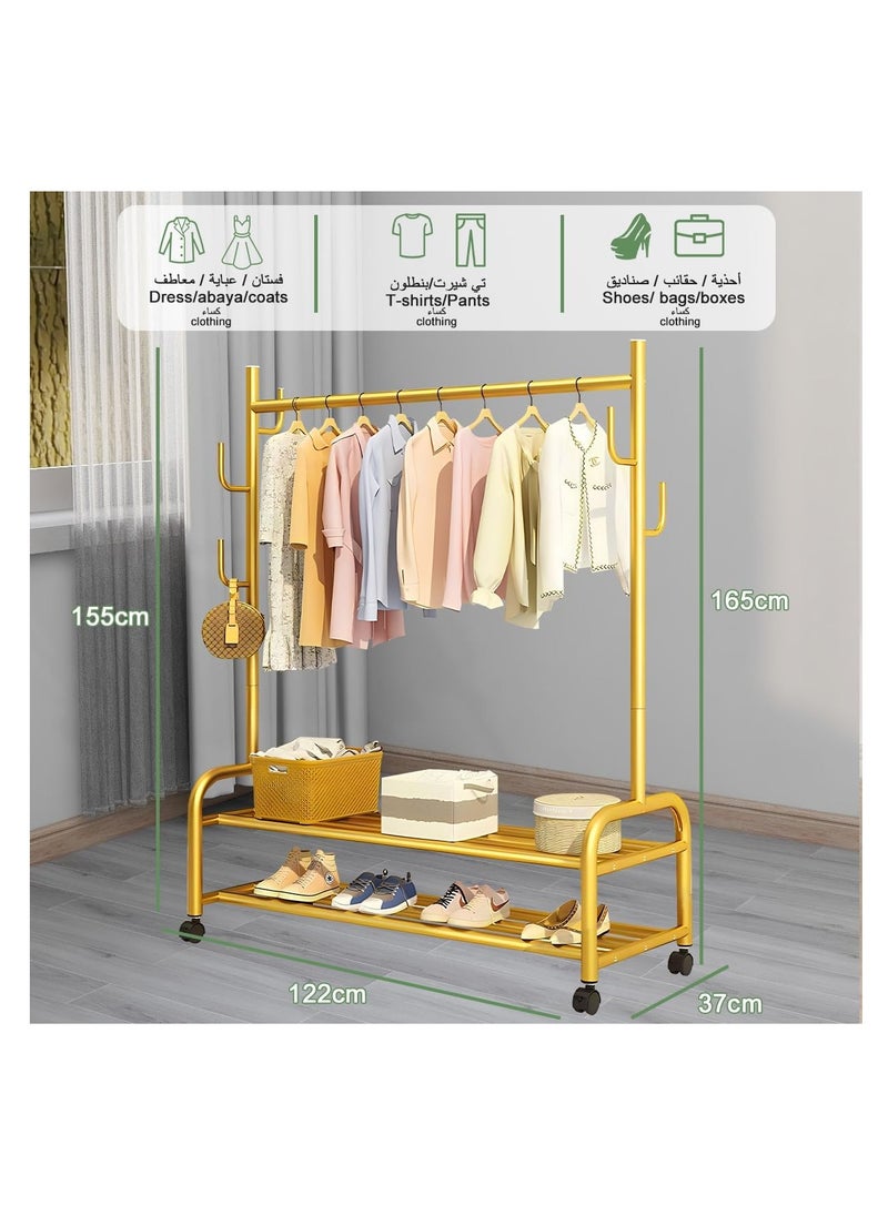 Gonice Gonice Garment Clothing Rack Double Rail Clothes Stand with 2 Tier Bottom Storage Shelf and Wheels, Freestanding Rolling Clothes Organizer Heavy Duty Drying Rack Space Saving for Coats Shoes Bags Swea  - Image 4