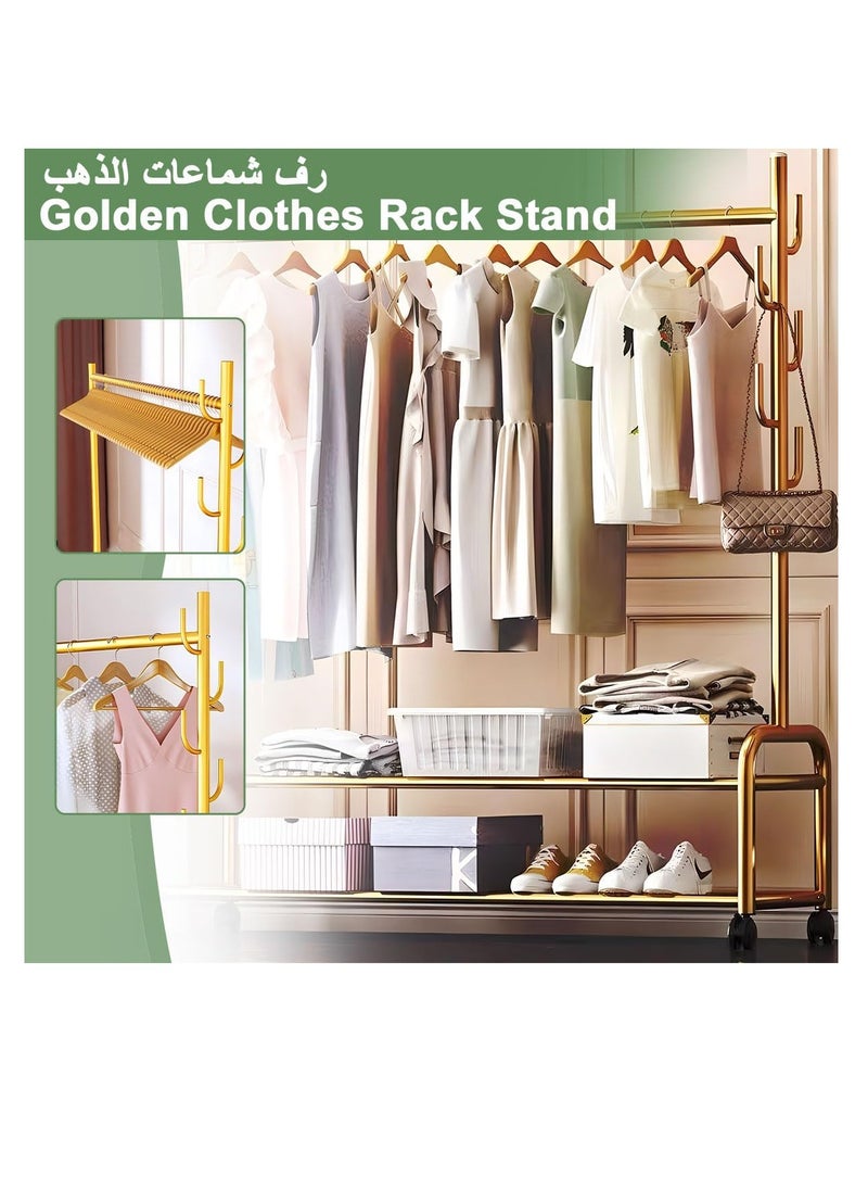 Gonice Gonice Garment Clothing Rack Double Rail Clothes Stand with 2 Tier Bottom Storage Shelf and Wheels, Freestanding Rolling Clothes Organizer Heavy Duty Drying Rack Space Saving for Coats Shoes Bags Swea  - Image 2
