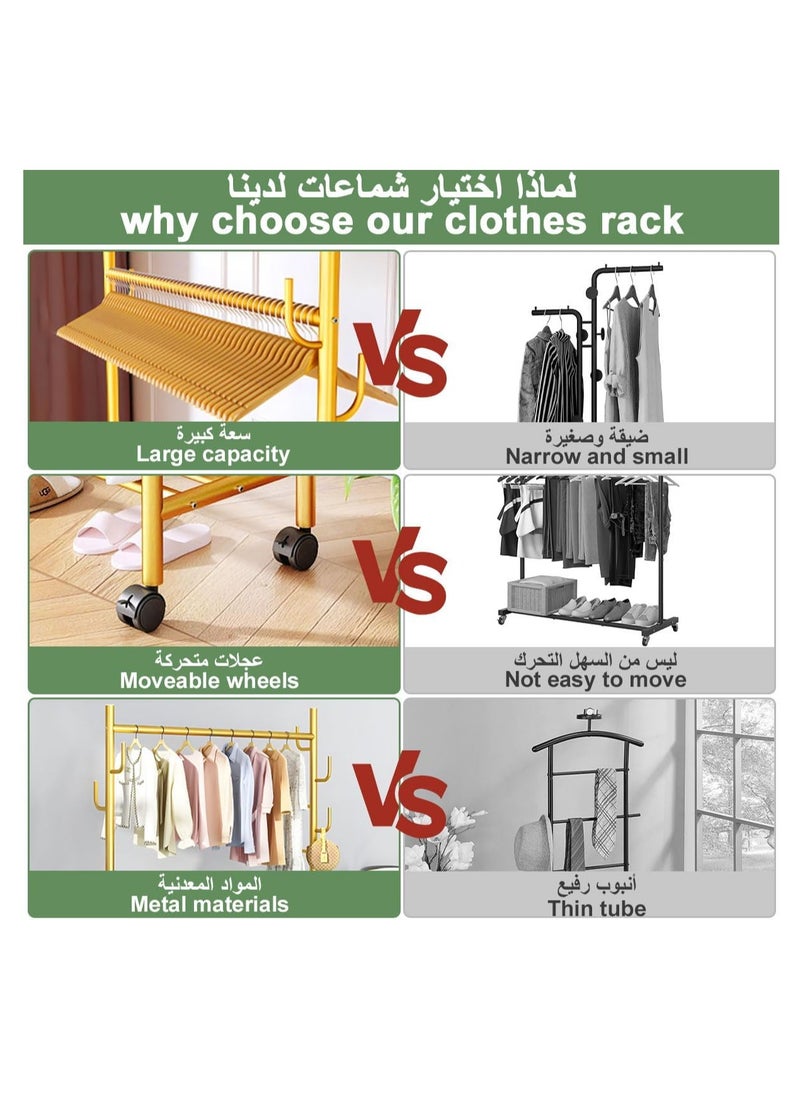 Gonice Gonice Garment Clothing Rack Double Rail Clothes Stand with 2 Tier Bottom Storage Shelf and Wheels, Freestanding Rolling Clothes Organizer Heavy Duty Drying Rack Space Saving for Coats Shoes Bags Swea  - Image 5