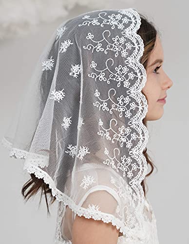 Leimandy Flowergirl Veils First Communion Veil Lace Headwrap for Grils Latin Mass Church Veil for Catholic Baptism F5 (Ivory) - Image 5