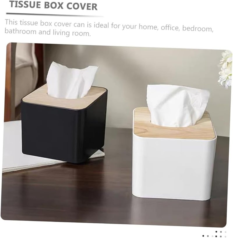 حامل علبة المناديل الخشبي بأسلوب رجعي مع غطاء، حاوية تخزين مستطيلة للمناديل لغرفة المعيشة أو المكتب - Image 3