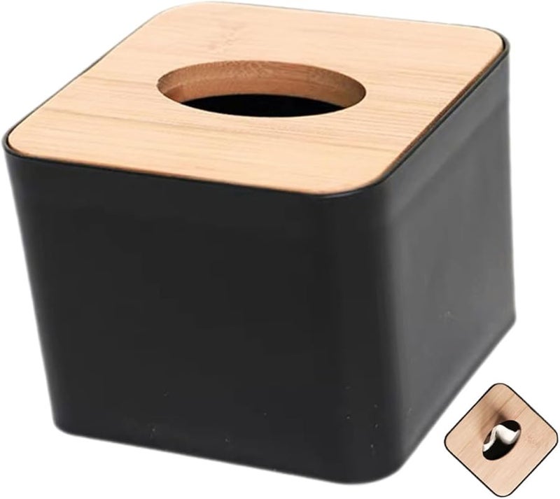 حامل علبة المناديل الخشبي بأسلوب رجعي مع غطاء، حاوية تخزين مستطيلة للمناديل لغرفة المعيشة أو المكتب - Image 2