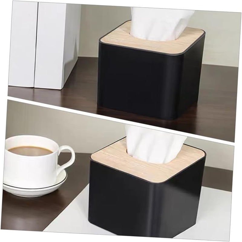 حامل علبة المناديل الخشبي بأسلوب رجعي مع غطاء، حاوية تخزين مستطيلة للمناديل لغرفة المعيشة أو المكتب - Image 5