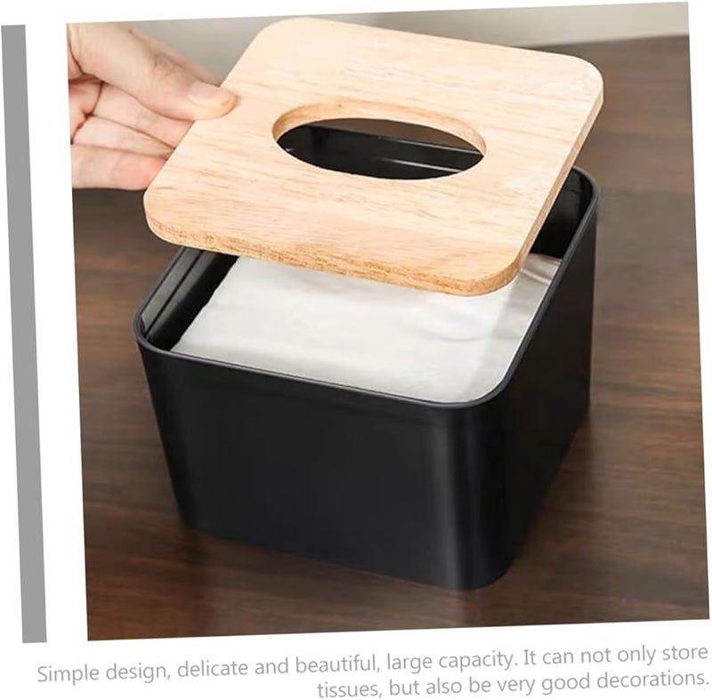 حامل علبة المناديل الخشبي بأسلوب رجعي مع غطاء، حاوية تخزين مستطيلة للمناديل لغرفة المعيشة أو المكتب - Image 4
