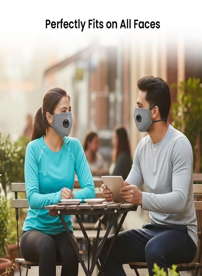 Yugan N99 Anti Pollution Reusable and Washable Face Masks with 6 Replaceable N99 Filters, Unisex, With Valve, Pack of 1 (Grey) - Image 2