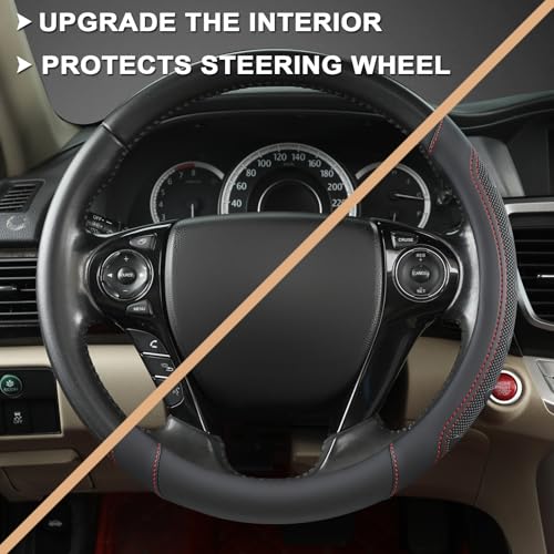 GIANT PANDA Microfiber Leather Steering Wheel Cover for Honda Accord,Civic,CR-V,HR-V,Pilot(Black+Red Line-Standard Size) - Image 5