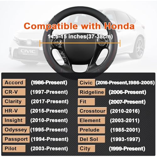GIANT PANDA Microfiber Leather Steering Wheel Cover for Honda Accord,Civic,CR-V,HR-V,Pilot(Black+Red Line-Standard Size) - Image 3