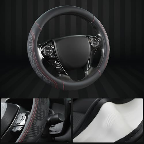 GIANT PANDA Microfiber Leather Steering Wheel Cover for Honda Accord,Civic,CR-V,HR-V,Pilot(Black+Red Line-Standard Size) - Image 4