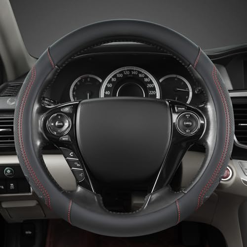 GIANT PANDA Microfiber Leather Steering Wheel Cover for Honda Accord,Civic,CR-V,HR-V,Pilot(Black+Red Line-Standard Size) - Image 2