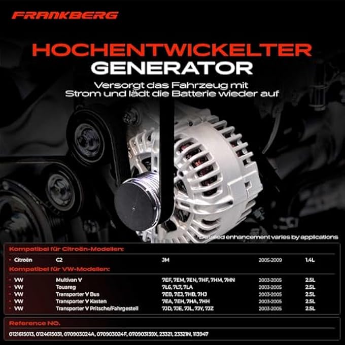 Frankberg Alternator Generator 150A Compatible with M.u.l.t.i.v.a.n V 7EF 7EM 7EN 7HF 7HM 7HN 2.5 TDI 2003-2005 T.o.u.a.r.e.g 7L6 7L7 7LA 2.5 TDI 2003-2005 Replace# 012 16150 13 US - Image 3