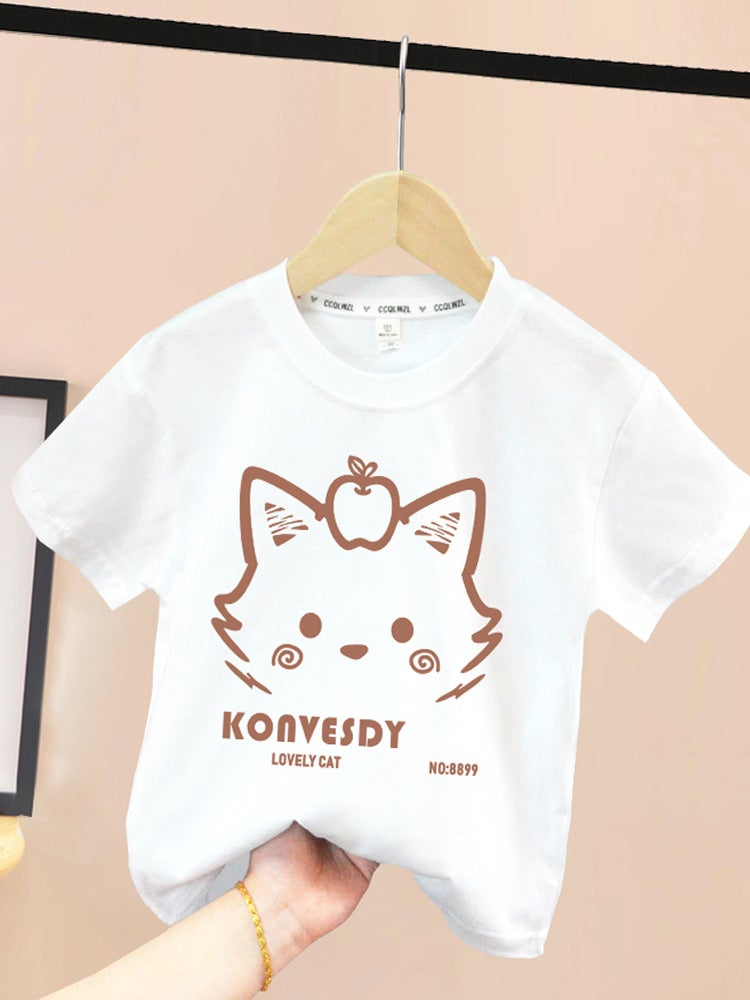 Short-Sleeved Heavy-Weight T-Shirt Pure Cotton Breathable New Children'S Clothing Children'S Top Big Children'S Summer Thin Half-Sleeved T-Shirt - Image 4
