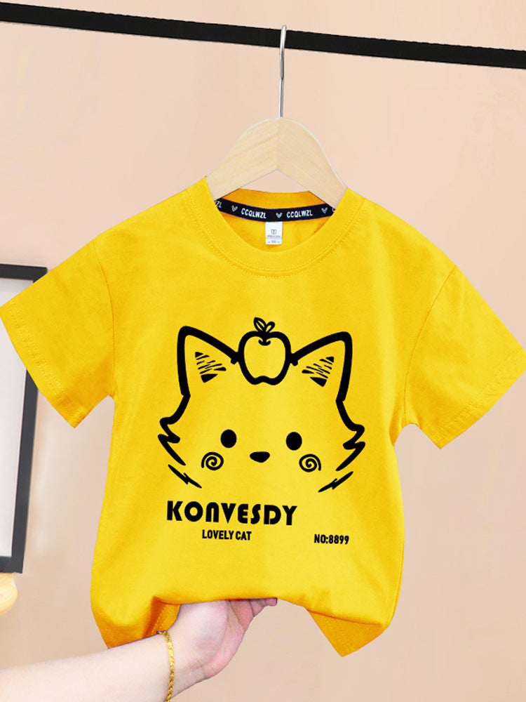 Short-Sleeved Heavy-Weight T-Shirt Pure Cotton Breathable New Children'S Clothing Children'S Top Big Children'S Summer Thin Half-Sleeved T-Shirt - Image 5