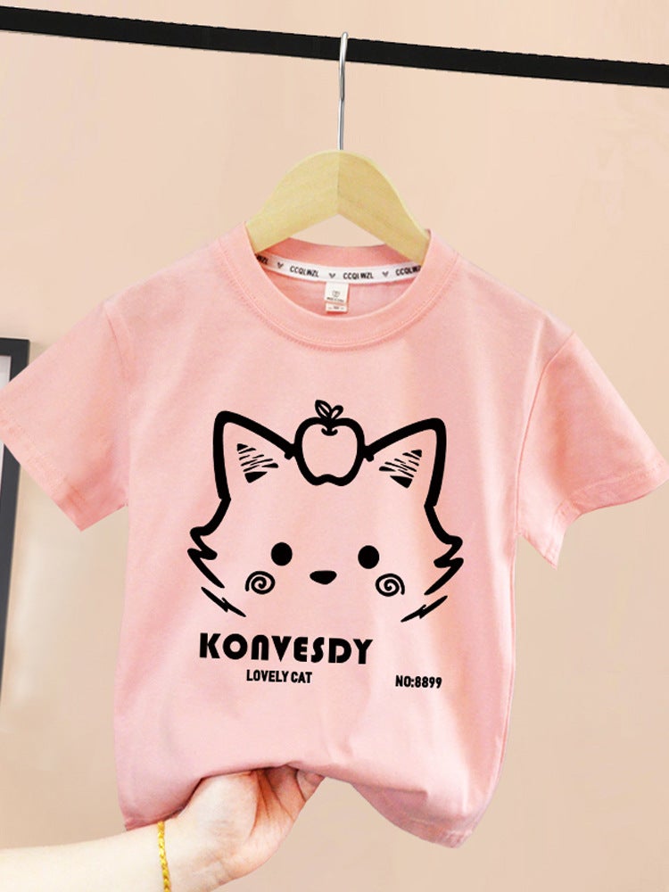 Short-Sleeved Heavy-Weight T-Shirt Pure Cotton Breathable New Children'S Clothing Children'S Top Big Children'S Summer Thin Half-Sleeved T-Shirt - Image 2
