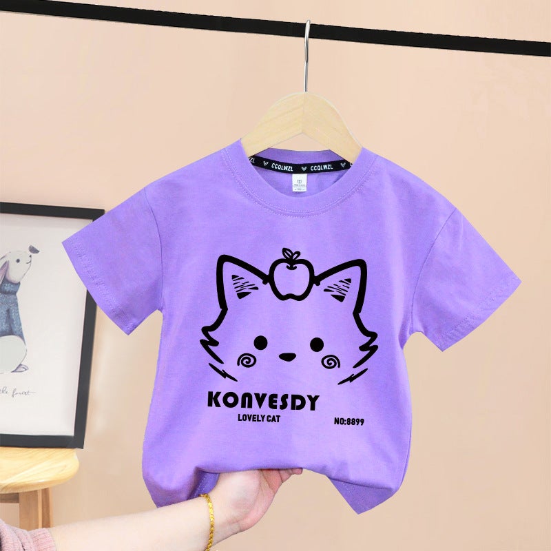 Short-Sleeved Heavy-Weight T-Shirt Pure Cotton Breathable New Children'S Clothing Children'S Top Big Children'S Summer Thin Half-Sleeved T-Shirt - Image 1