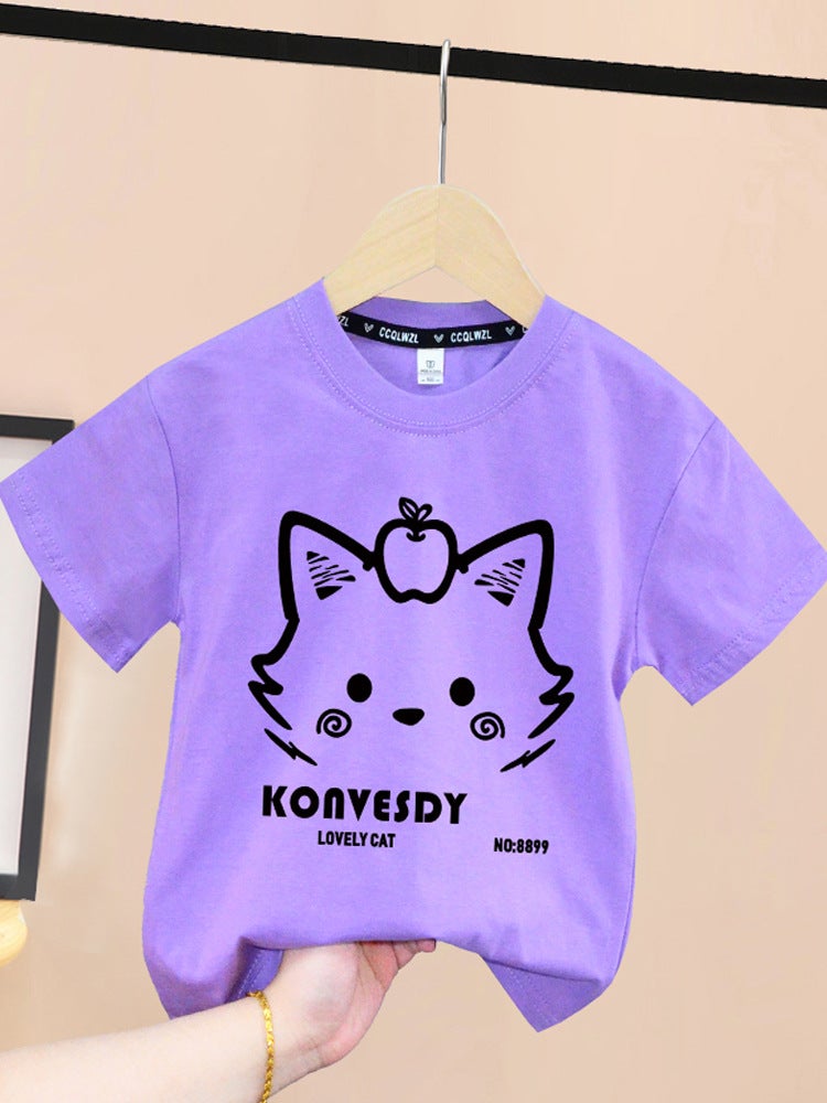 Short-Sleeved Heavy-Weight T-Shirt Pure Cotton Breathable New Children'S Clothing Children'S Top Big Children'S Summer Thin Half-Sleeved T-Shirt - Image 3