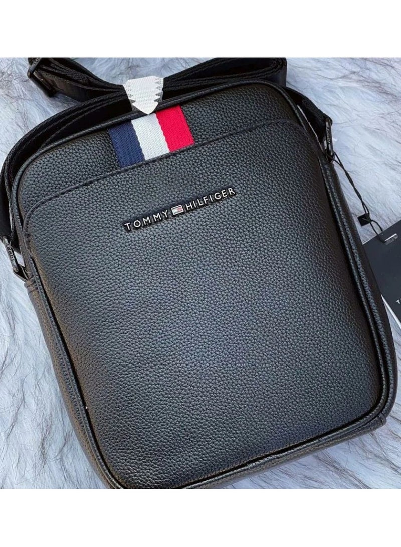 Tommy Hilfiger Plus Black Leather Tommy Hilfiger Crossbody Messenger Men Bag  - Image 1