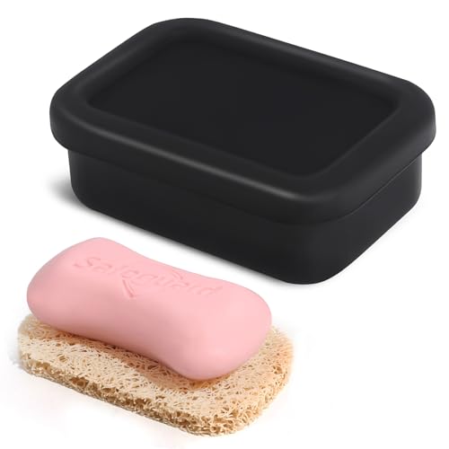 HighHerz Leak Proof Silicone Travel Soap Case with Draining Layer, Travel Size Toiletry, Portable Soap Container for One Regular Bar Soap Perfectly, Shatter-Proof Soap Holder for Bathroom, Gym (Black) - Image 1