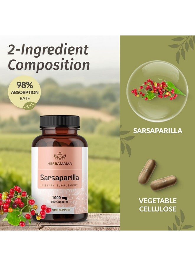 HERBAMAMA Sarsaparilla Root Capsules - 1000mg Sarsaparilla Powder for Herbal Liver Cleanse Support - Vegan, Non-GMO Smilax Liver Supplement, 100 Caps - Image 3