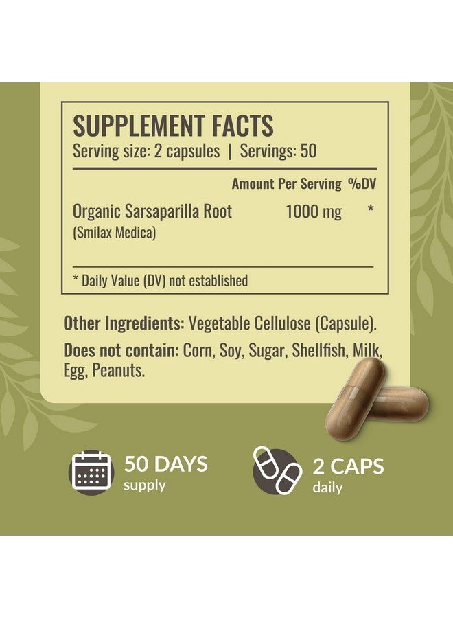 HERBAMAMA Sarsaparilla Root Capsules - 1000mg Sarsaparilla Powder for Herbal Liver Cleanse Support - Vegan, Non-GMO Smilax Liver Supplement, 100 Caps - Image 2