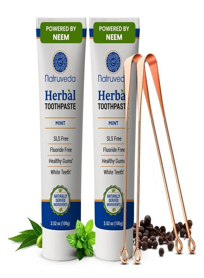 Natruveda Neem Herbal Toothpaste | Fluoride Free, SLS Free, Natural Toothpaste for Adults | Ayurvedic Oral Care with Miswak | 3.52 oz (2 Pack) - Image 1