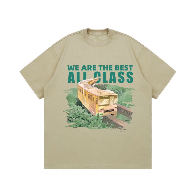 American Style Ins Retro Street Style Letter Train Short-Sleeved T-Shirt Men'S Oversize Mid-Length Top - Image 1