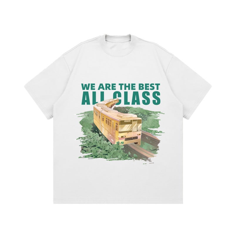 American Style Ins Retro Street Style Letter Train Short-Sleeved T-Shirt Men'S Oversize Mid-Length Top - Image 5