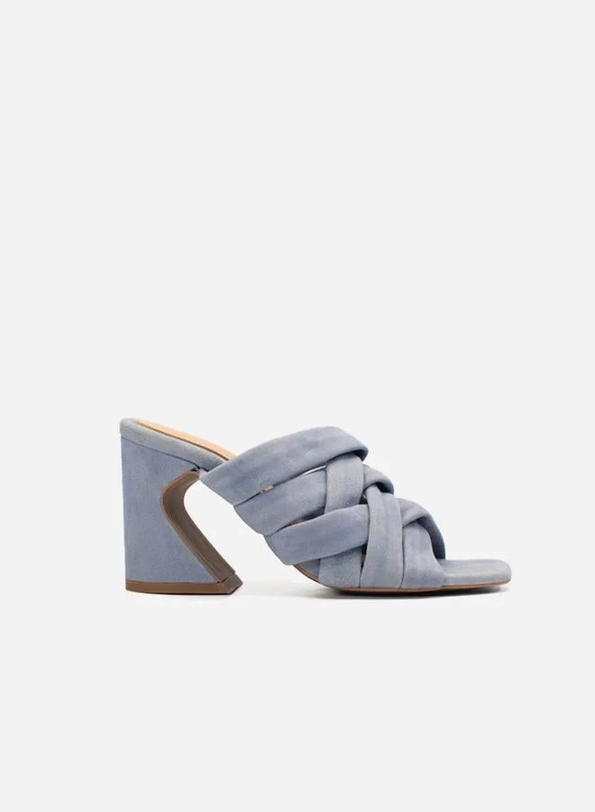 Take Two Women Blue Plain Criss Cross Leather Block Heel Sandals By Heel Your Sole