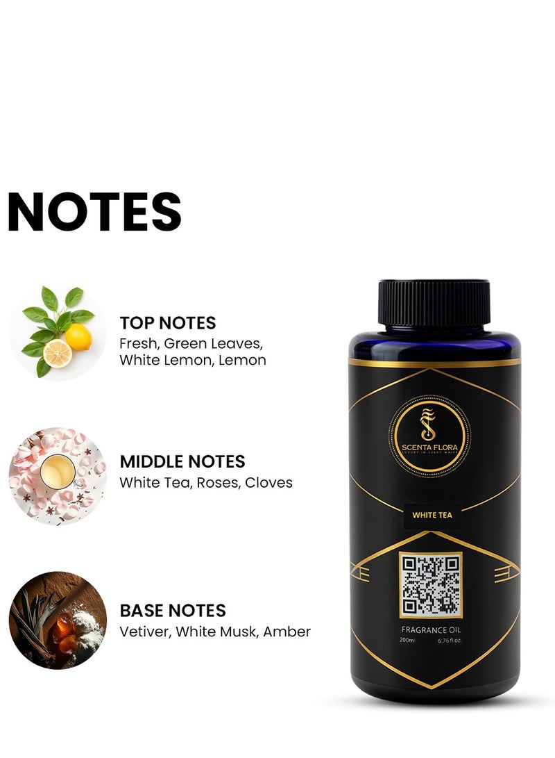 سينتا فلورا زيت عطري للشاي الأبيض للناشرات ٢٠٠ مل | مزيج منعش من الحمضيات والزهور مع الليمون الأبيض والشاي والمسك | علاج عطري للاستخدام المنزلي والمكتبي والتجاري | رائحة مهدئة ومنعشة - Image 2