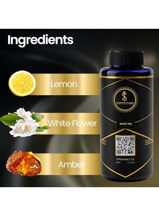سينتا فلورا زيت عطري للشاي الأبيض للناشرات ٢٠٠ مل | مزيج منعش من الحمضيات والزهور مع الليمون الأبيض والشاي والمسك | علاج عطري للاستخدام المنزلي والمكتبي والتجاري | رائحة مهدئة ومنعشة - Image 4
