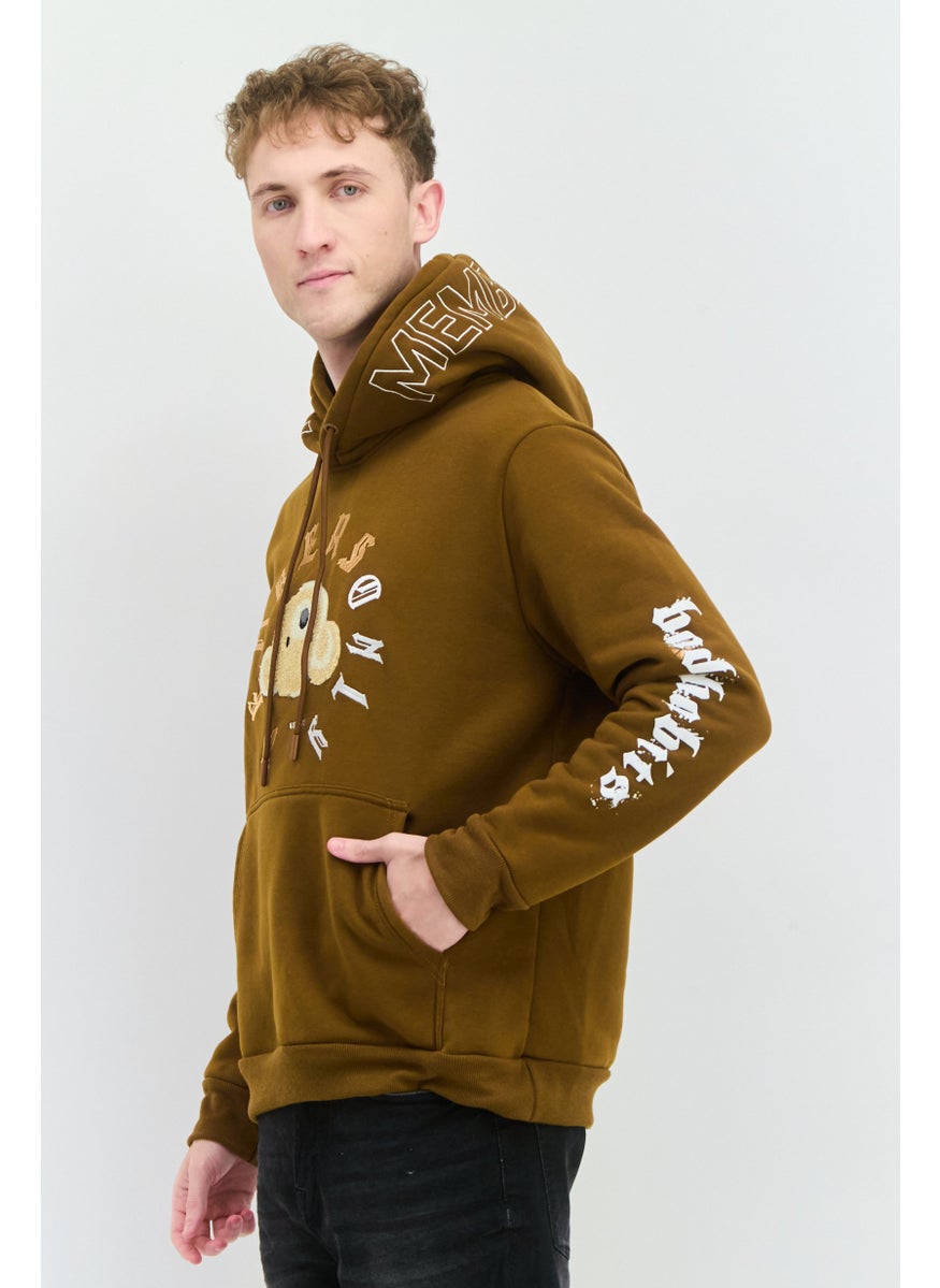 MEMBERS ONLY - Men Hooded Embraided Long Sleeves Sweatshirt, Brown - Image 1