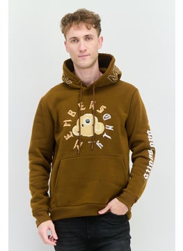 Men Hooded Embraided Long Sleeves Sweatshirt, Brown