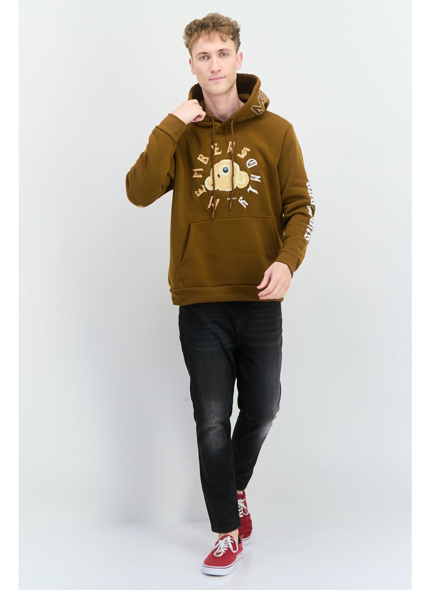 MEMBERS ONLY - Men Hooded Embraided Long Sleeves Sweatshirt, Brown - Image 1