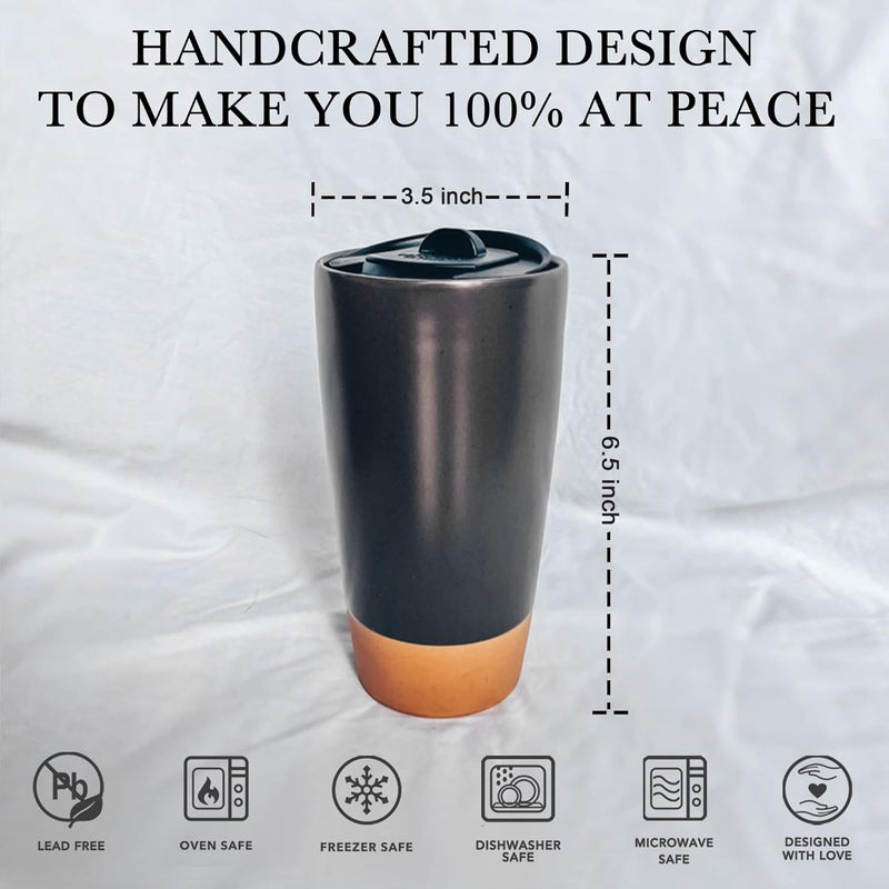 Mora Double Wall Ceramic Coffee Travel Mug with Lid, 14 oz, Portable, Microwave, Dishwasher Safe, Insulated Reusable Tall Cup, Splash Resistant Lid - To Go Tumbler for Car Cup Holder, Nightwaves - Image 2