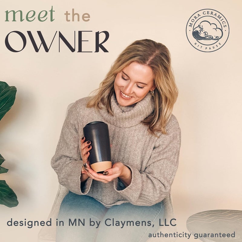 Mora Double Wall Ceramic Coffee Travel Mug with Lid, 14 oz, Portable, Microwave, Dishwasher Safe, Insulated Reusable Tall Cup, Splash Resistant Lid - To Go Tumbler for Car Cup Holder, Nightwaves - Image 3