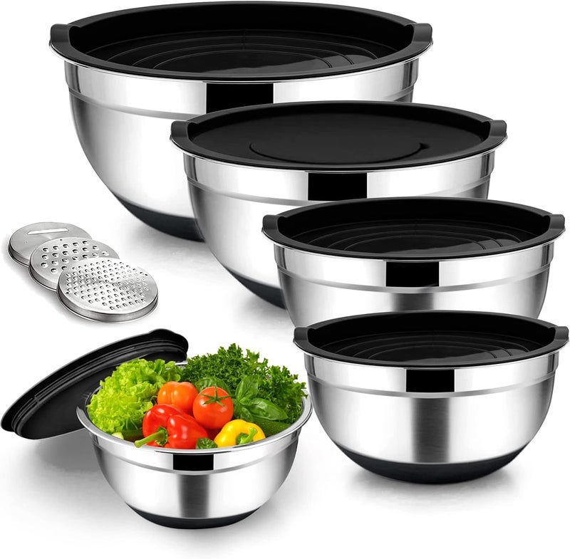 Mimelon 14-Pc Mixing Bowls With Airtight Lids | Stainless Steel Mixing Bowls Set With 3 Grater Attachments | 5 Sizes With Non-Slip Silicone Bottom, Fit As Baking Gift Or Kitchen Cereal Salad - Image 1
