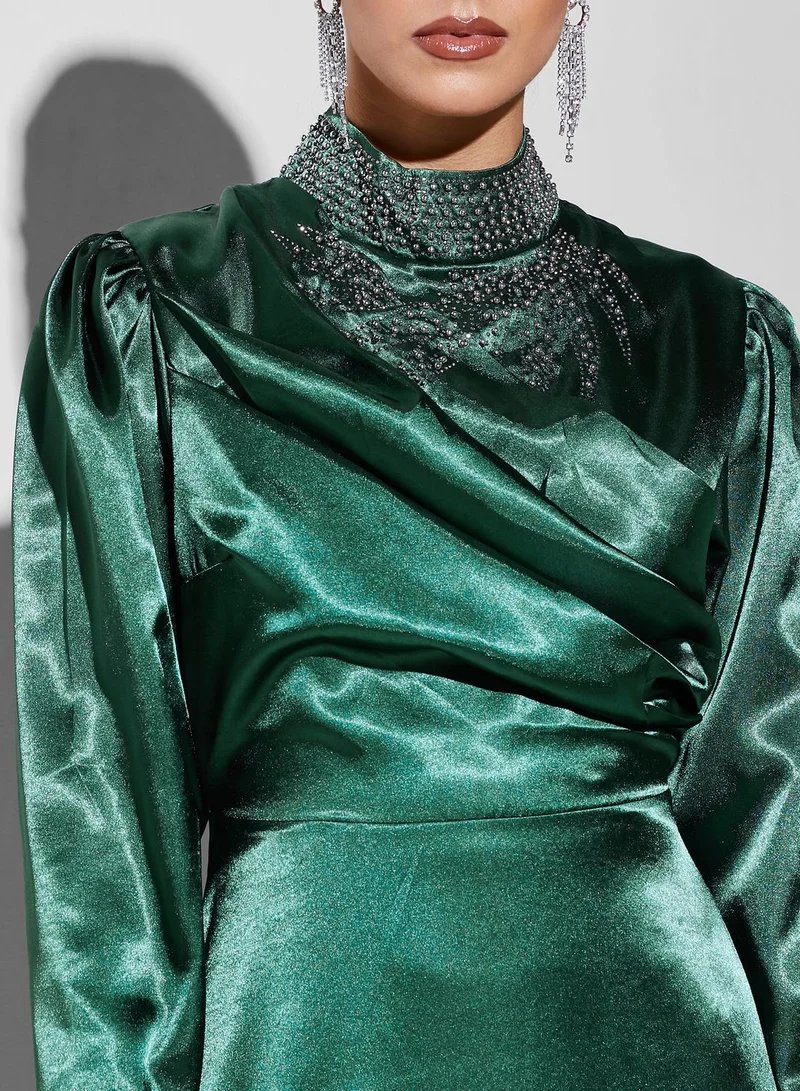 Khizana Satin Emerald Dress