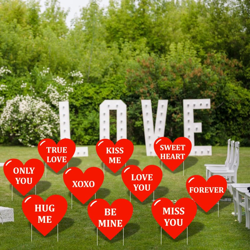PhyLence 10-Piece Valentine Heart Yard Signs with Stakes Decorations â€“ Assorted Red Heart Messages 12 Inches Large Outdoor Valentine Sweetheart Signs for Lawn, Garden, Driveway, and Romantic Party DÃ©cor - Image 4