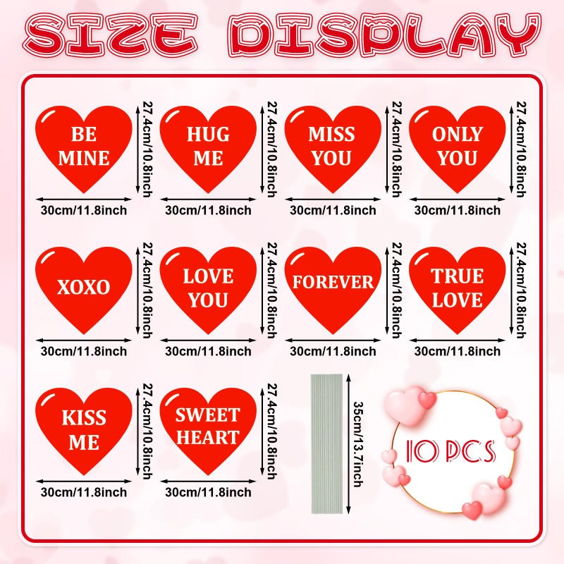 PhyLence 10-Piece Valentine Heart Yard Signs with Stakes Decorations â€“ Assorted Red Heart Messages 12 Inches Large Outdoor Valentine Sweetheart Signs for Lawn, Garden, Driveway, and Romantic Party DÃ©cor - Image 2