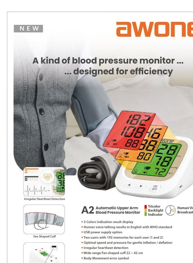 AWONE A2 Automatic Upper Arm Blood Pressure Monitor - Image 3
