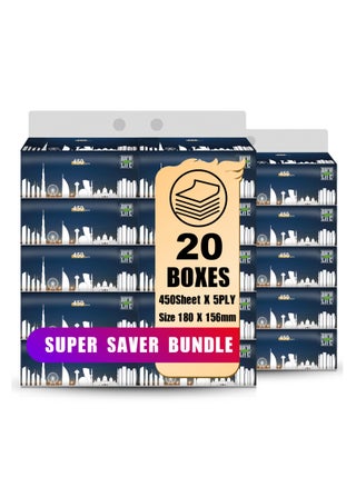 Facial Tissue - Premium Quality 5-Ply - 450 Sheets | 20 Value Packs | Soft, Durable & Moisture Proof | 100% Raw Wood Pulp - Ideal for Wet & Dry | Available in 5 to 100 Packs - pzsku/Z9A83E5094716964FE2B4Z/45/_/1739993341/159e20fd-63c7-483b-9614-69fb16f816c1