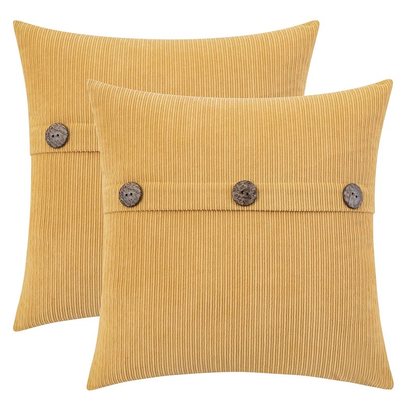 HWY 50 Mustard Yellow Chenille Throw Pillow Covers 18x18 Inch with Triple Buttons Soft Farmhouse Accent Decorative Cushion Cases for Couch Sofa Bed Living Room Pack of 2 - Image 2