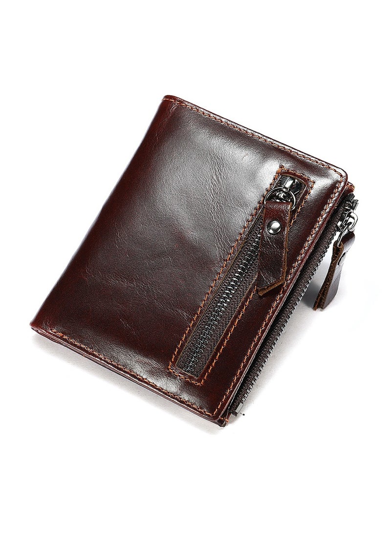 xozgdovg Leather coin purse retro casual vertical money wrapper head layer brown 