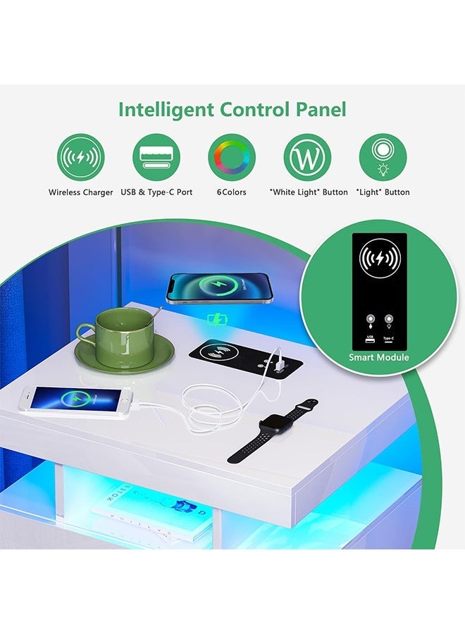 خزانة سرير جانبية، طاولة سرير ذكية مع منفذ USB و Type-C، شحن لاسلكي وإضاءة LED بخمسة ألوان، طاولة تخزين بـ 2 درج (CT060 - أسود) - Image 4