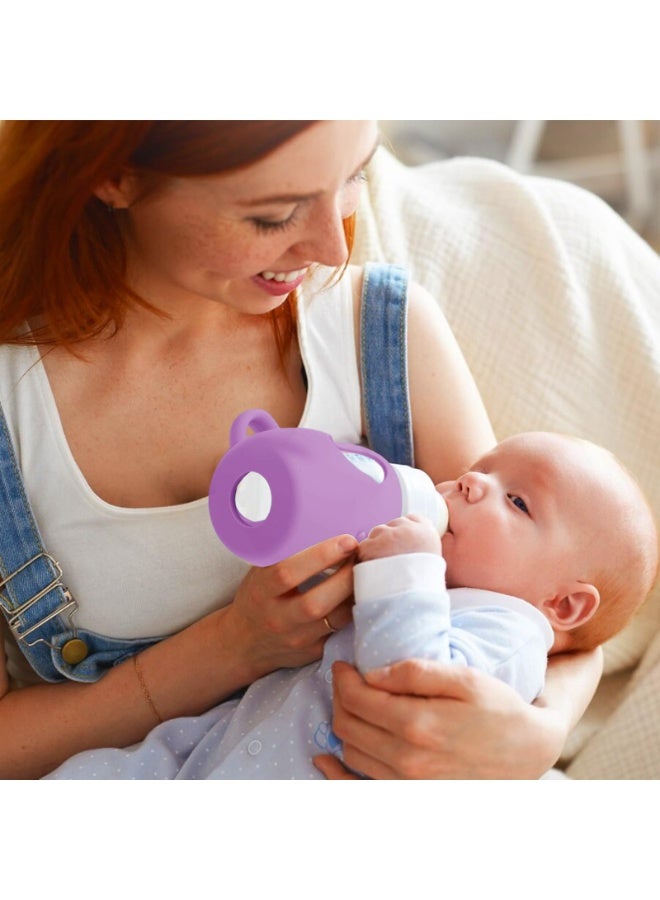 غطاء واقي سيليكون لزجاجات الرضاعة مع مقبض إمساك متوافق مع زجاجات أفينت الزجاجية سعة 8 أونصة، 3 قطع، أبيض+أزرق+بنفسجي - Image 4