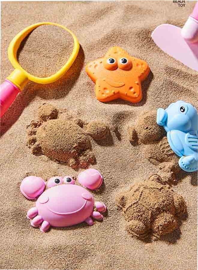 إيزي سو مجموعة من 5 قطع من ألعاب رمل الشاطئ للأطفال، مجموعة ألعاب رمل للسفر مع عربة شاطئ، ساعة رملية، مجرفة، مجموعة ألعاب قلعة رملية، قوالب حيوانات بحرية، ألعاب صندوق رمل للأولاد والبنات من سن 3 إلى 6 سنوات - Image 5