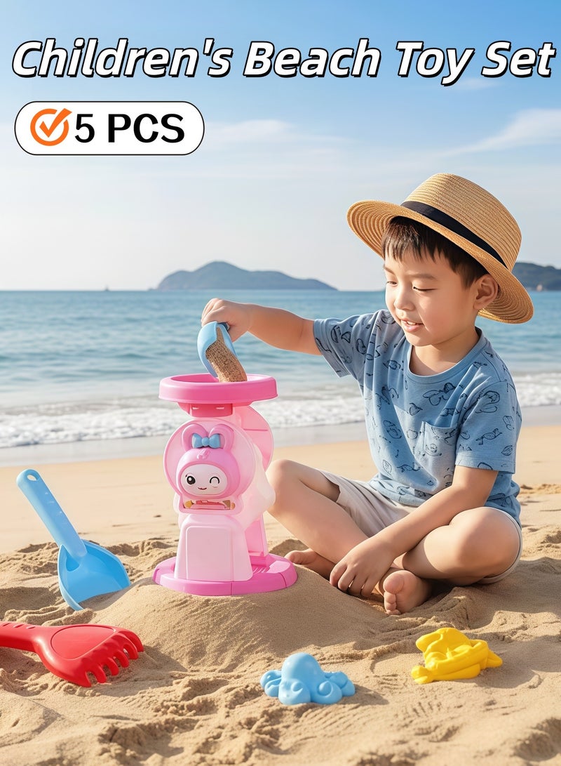 إيزي سو مجموعة من 5 قطع من ألعاب رمل الشاطئ للأطفال، مجموعة ألعاب رمل للسفر مع عربة شاطئ، ساعة رملية، مجرفة، مجموعة ألعاب قلعة رملية، قوالب حيوانات بحرية، ألعاب صندوق رمل للأولاد والبنات من سن 3 إلى 6 سنوات - Image 1