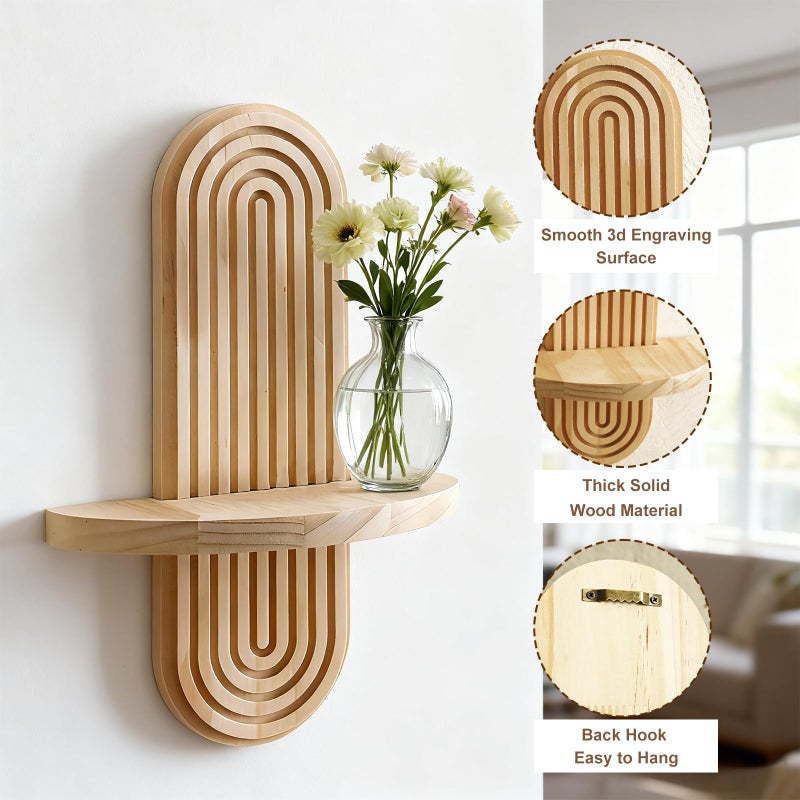 Artilady 2 Pack Boho Shelf Wall Decor - Handmade Solid Wood Floating Shelves Rainbow Arch Trinket Storage Rack Wall Decor for Bedroom Living Room Nursery Bathroom - Image 2