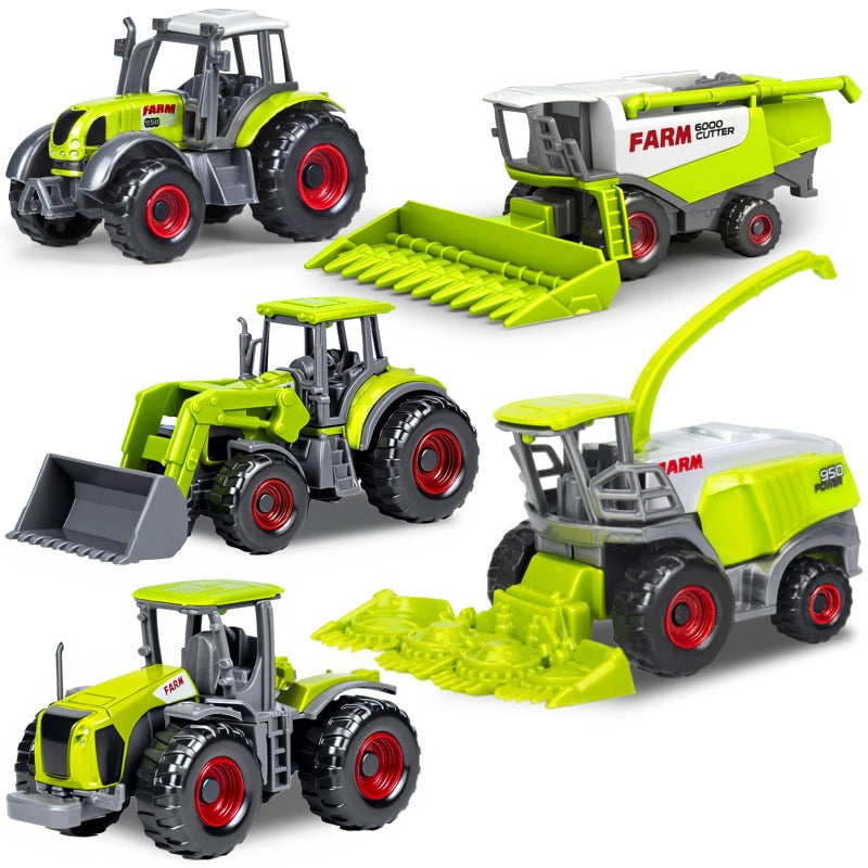 Bloolilies 5 Pack Diecast Farm Tractor Toy Toddlers Farm Toys Tractor Vehicles with Combine Harvester Forage Harvest Mini Farming Truck Toys for Kids Boys Ages 3 4 5 6 7 Birthday Gifts Easter Basket Stuffers - Image 3