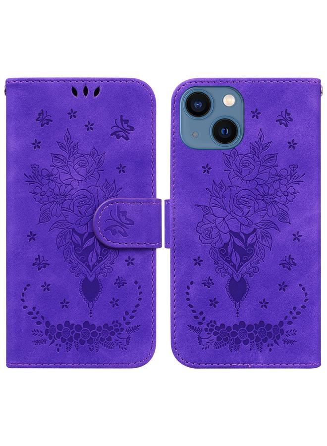S-TOP Case For iPhone 14 Butterfly Rose Embossed Leather Phone Case - Image 1