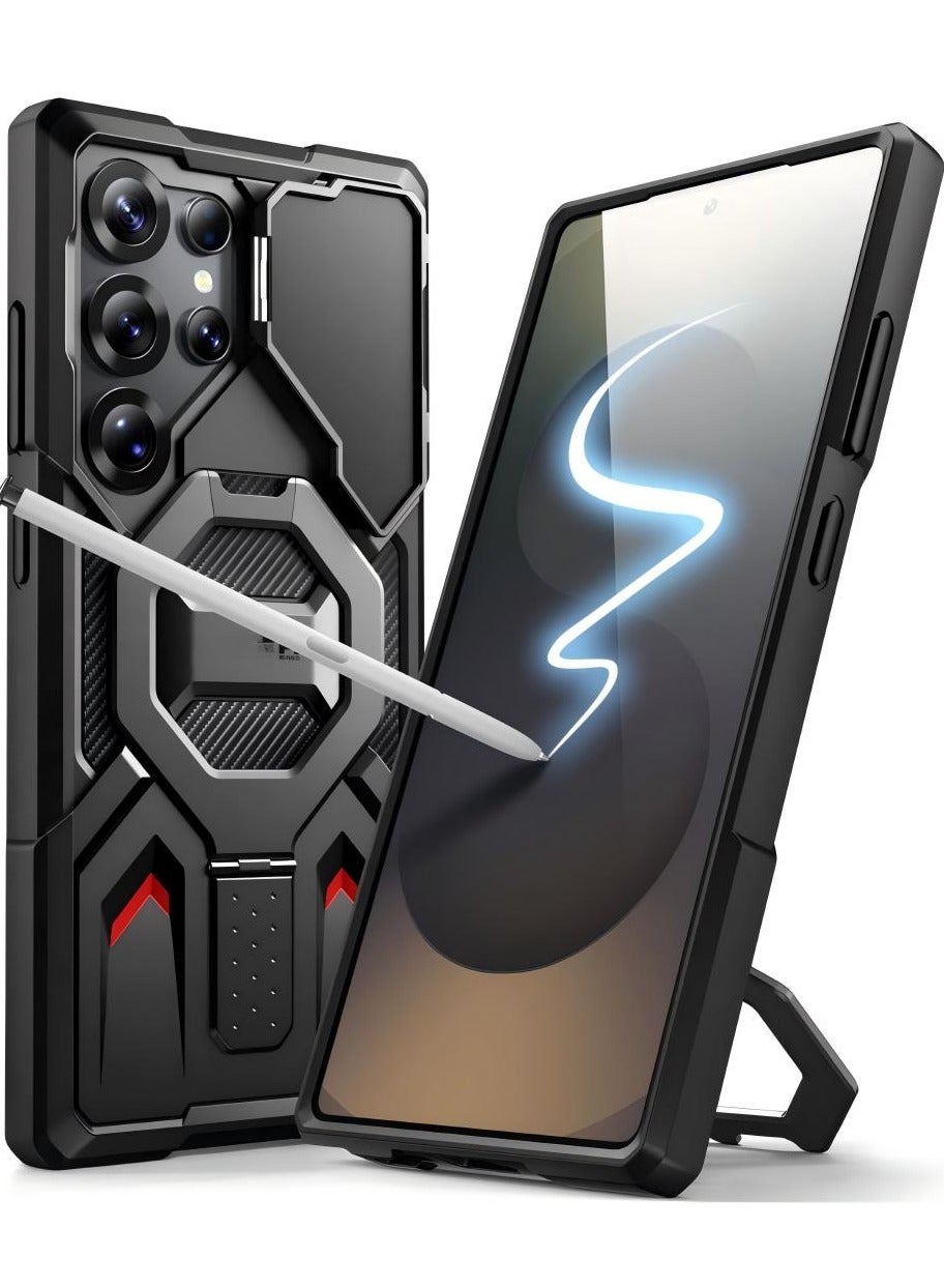 TONGATE Samsung Galaxy S24 Ultra Case Compatible with MagSafe, [Ring Stand & Camera Cover Kickstand] Drop Shockproof Rugged Protection Phone Case for S24 Ultra with Screen Protector 6.8", Black